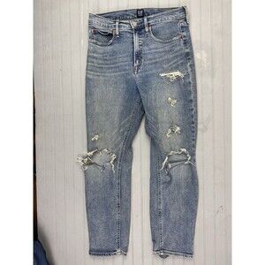 Gap Size 6 28p Petite Women Jeans Cigarette Mid Rise Distressed Med Wash Stretch